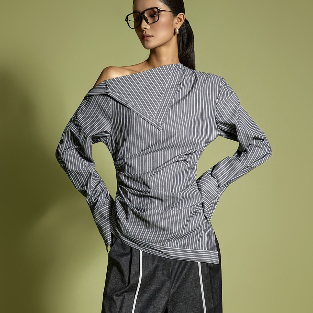 S9033 Stripe Shirring Shirts