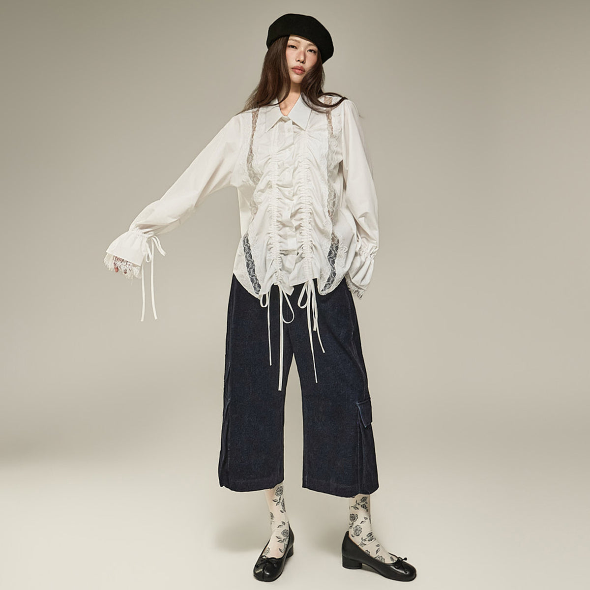 S934 シャーリング入りストリングシャツ