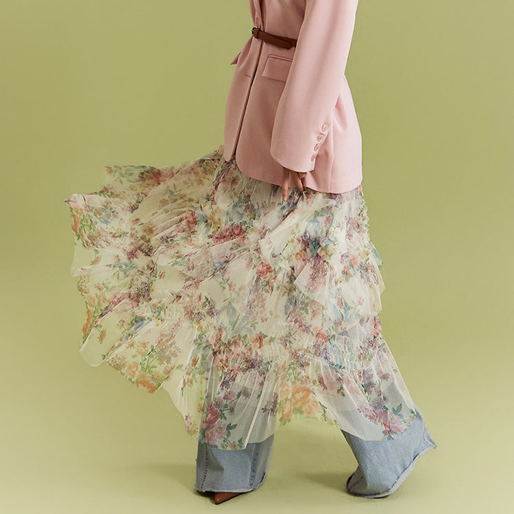 SK2654 花柄ティアードスカート