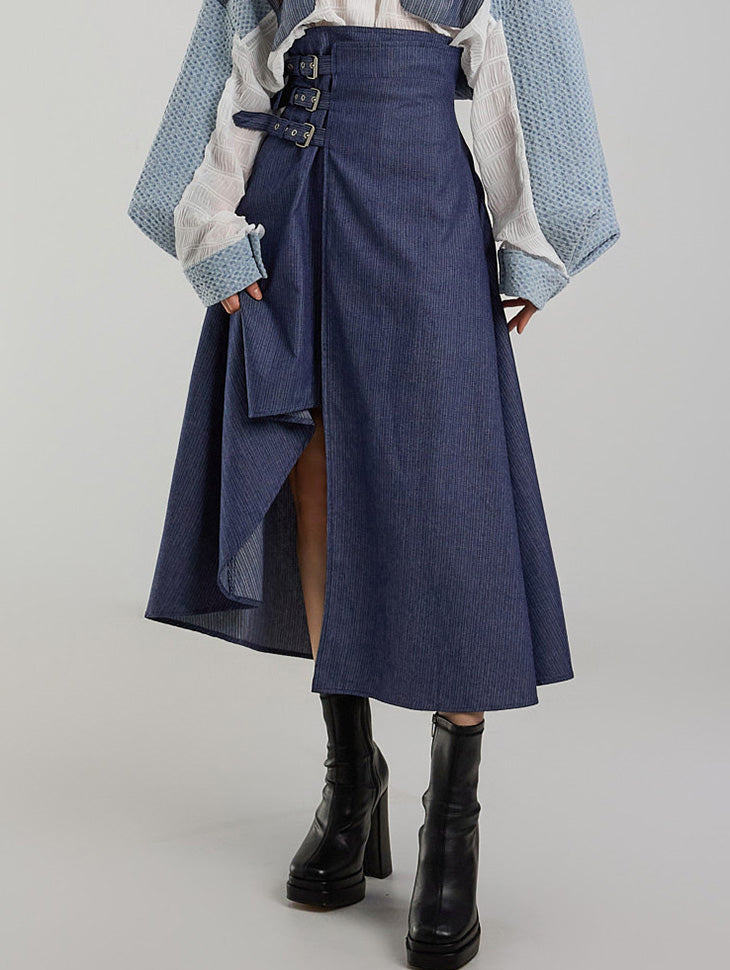 SK2947 Buckle Asymmetric Skirt
