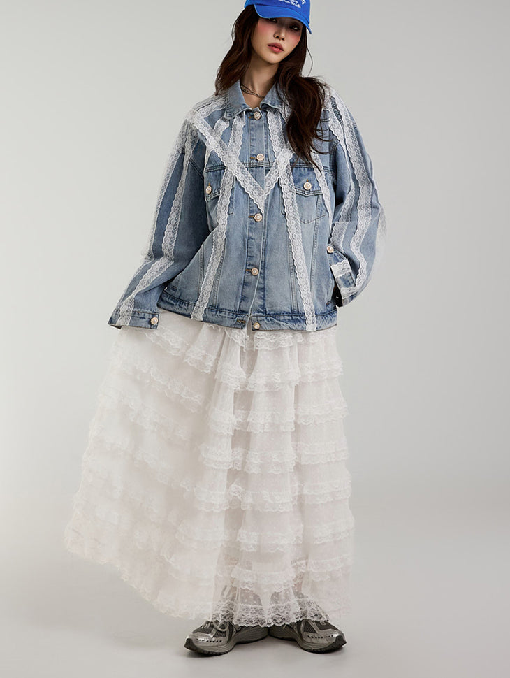 SK2948 蕾丝荷叶边裙