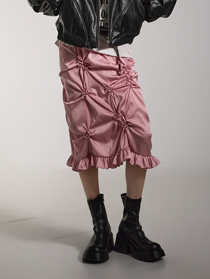 SK2959 缎面褶皱裙