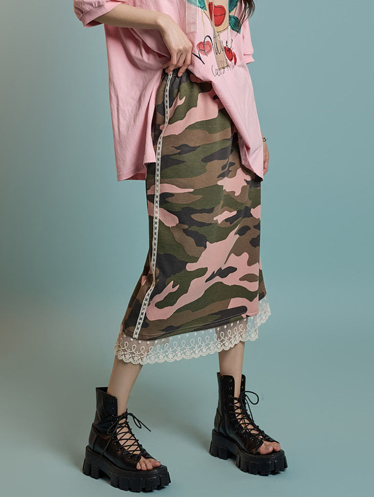 SK2974 迷彩图案蕾丝裙