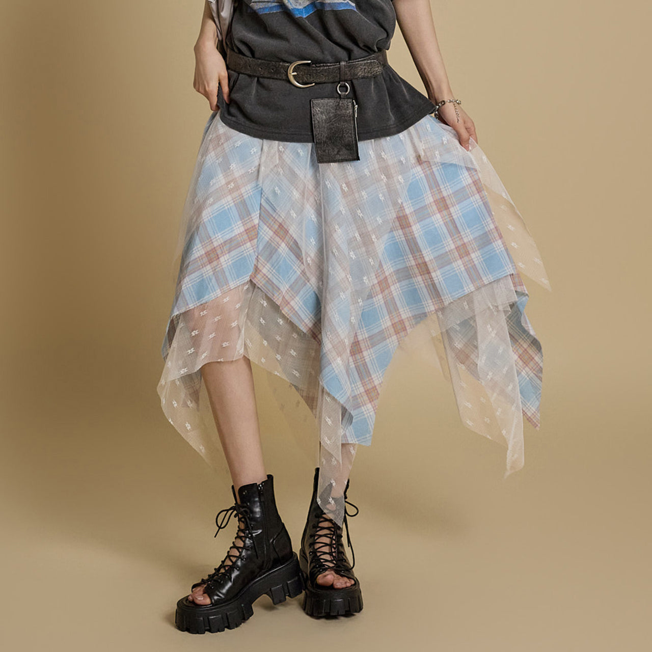 SK2978 Lace Plaid Skirt