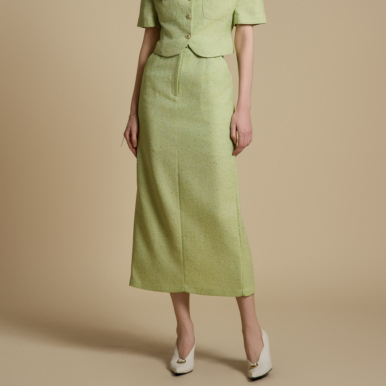 SK2980 ベルト付きツイードスカート