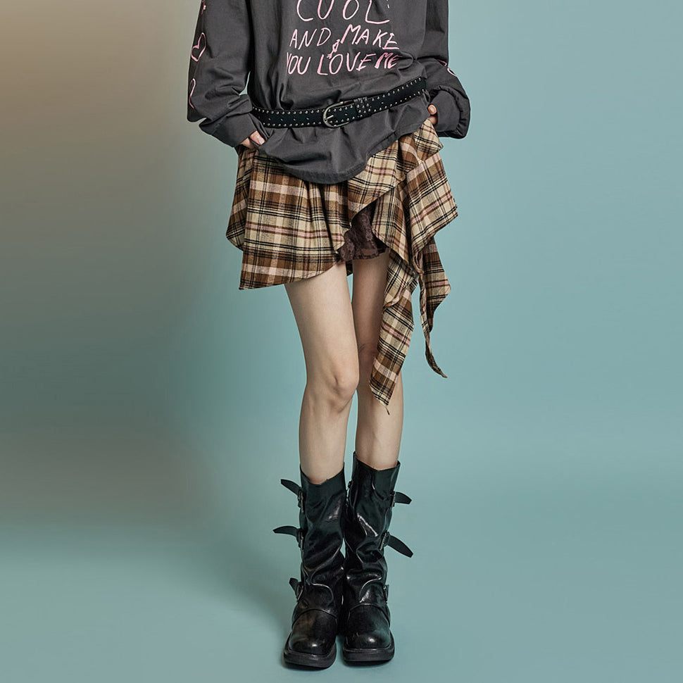 SK3029 Lace Check Patterned Skirt