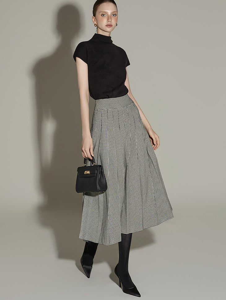 SK3066 Gingham Checkered Pleats Skirt