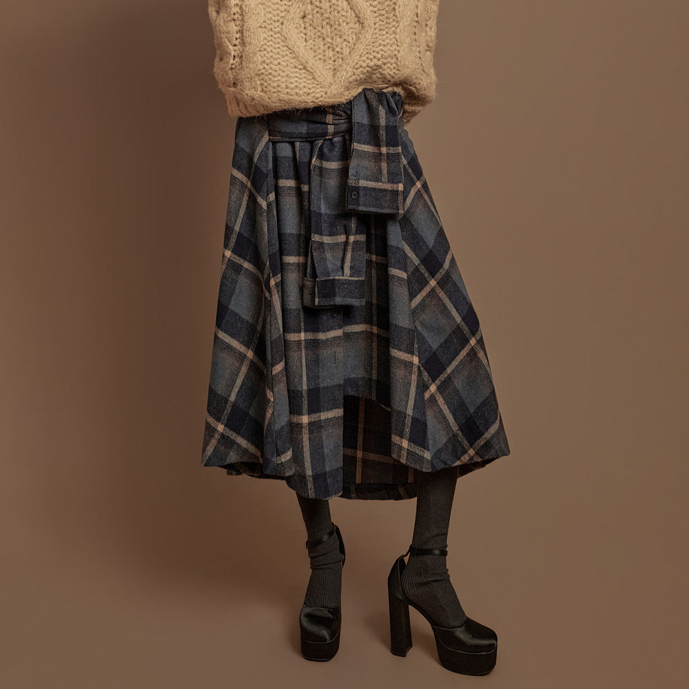 SK3128 Check Long Skirt