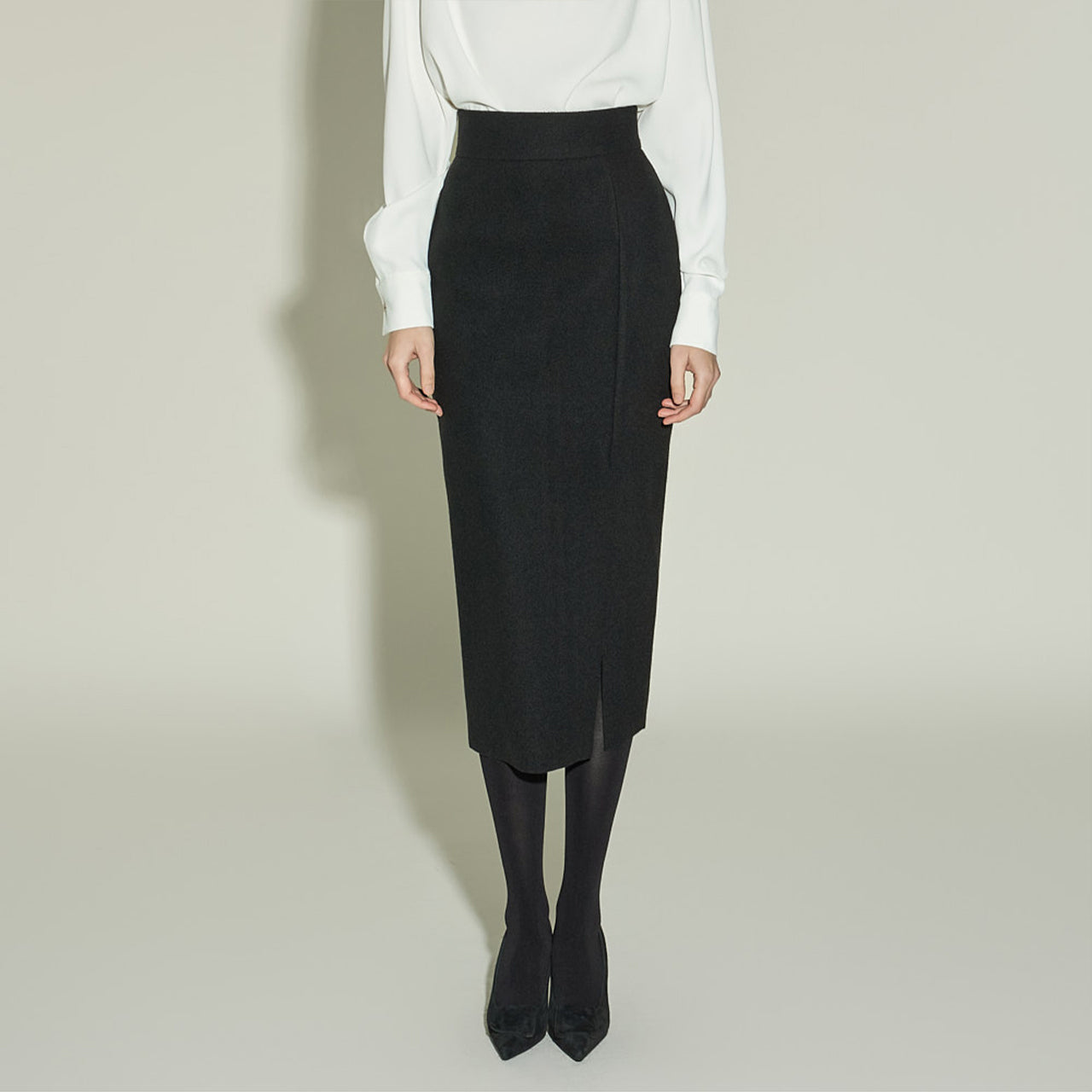 SK9115 High-Waist Slit Wool Skirt