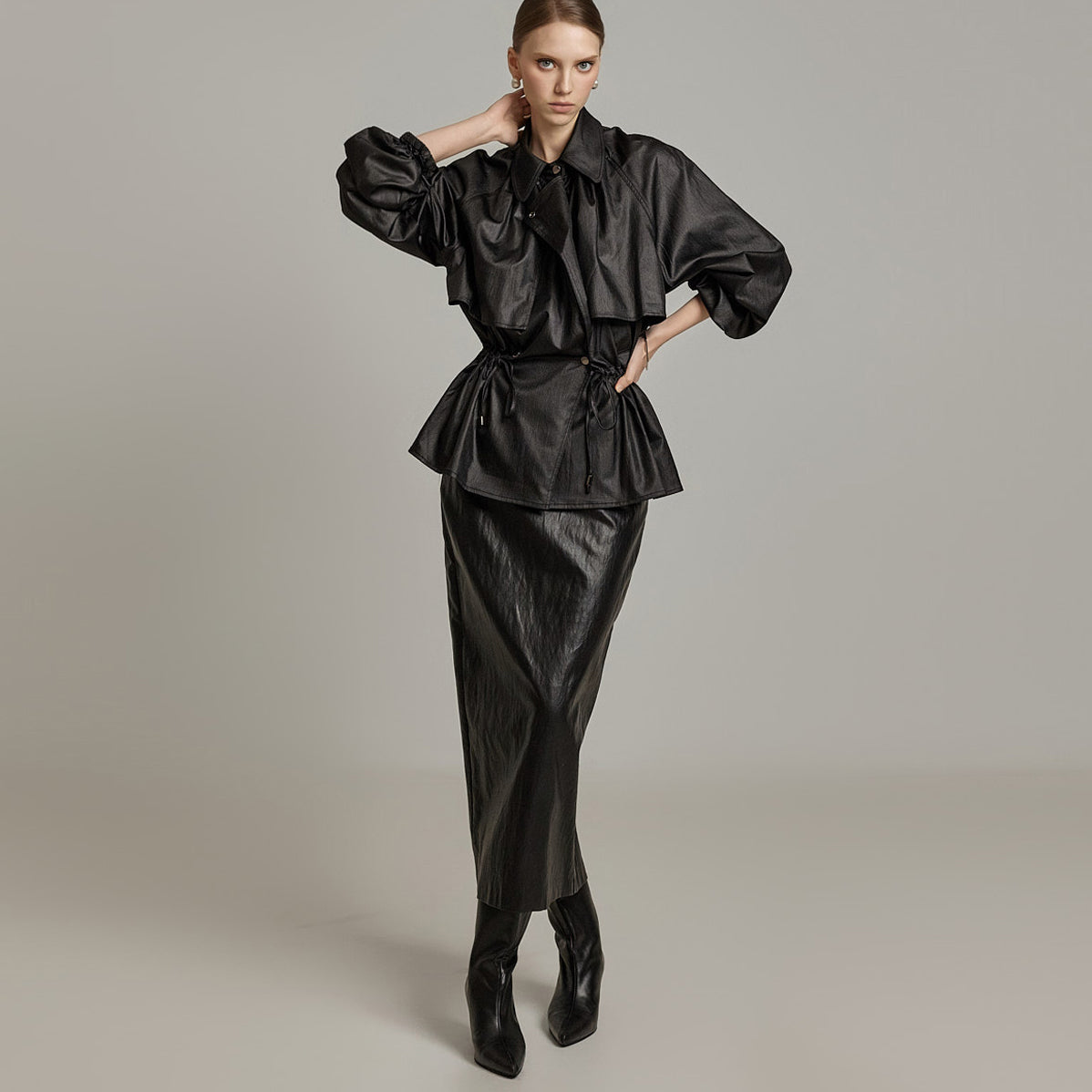 SK9161 Cracked Leather Skirt