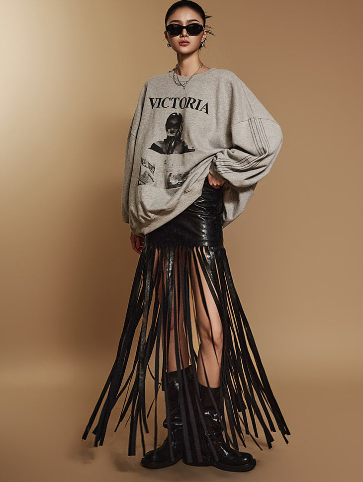 SK9250 皮革流苏裙