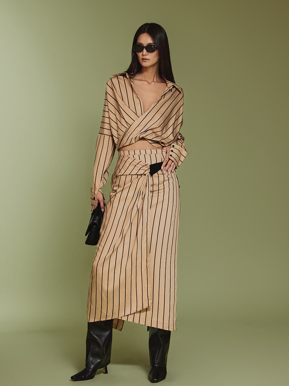 TP1936 ストライプシャツ&スカートセット