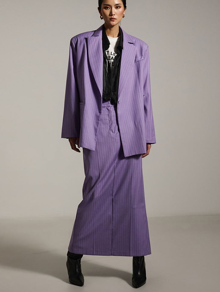 TP2048 条纹外套和裙子套装