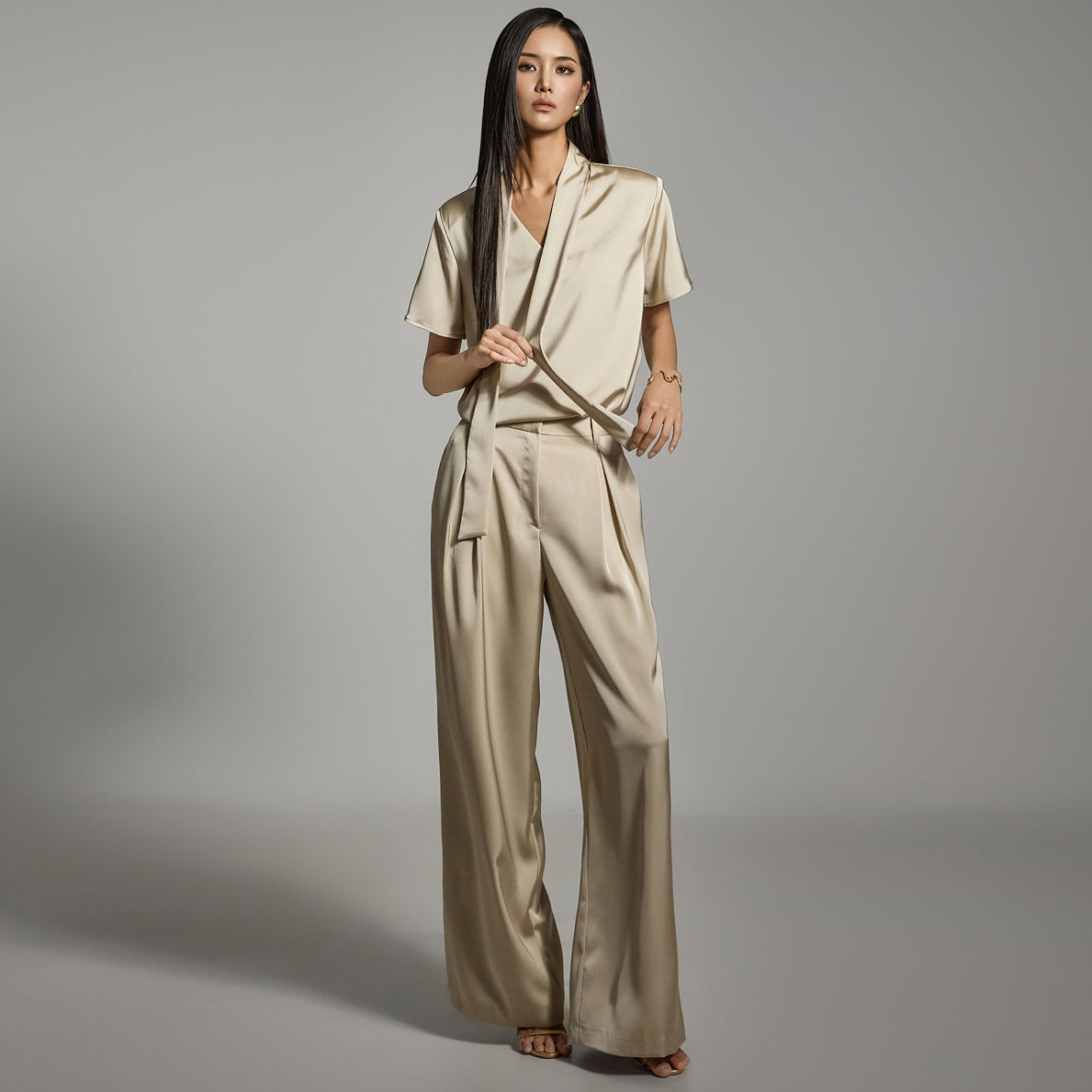 TP2107 Satin Blouse and Slacks Set