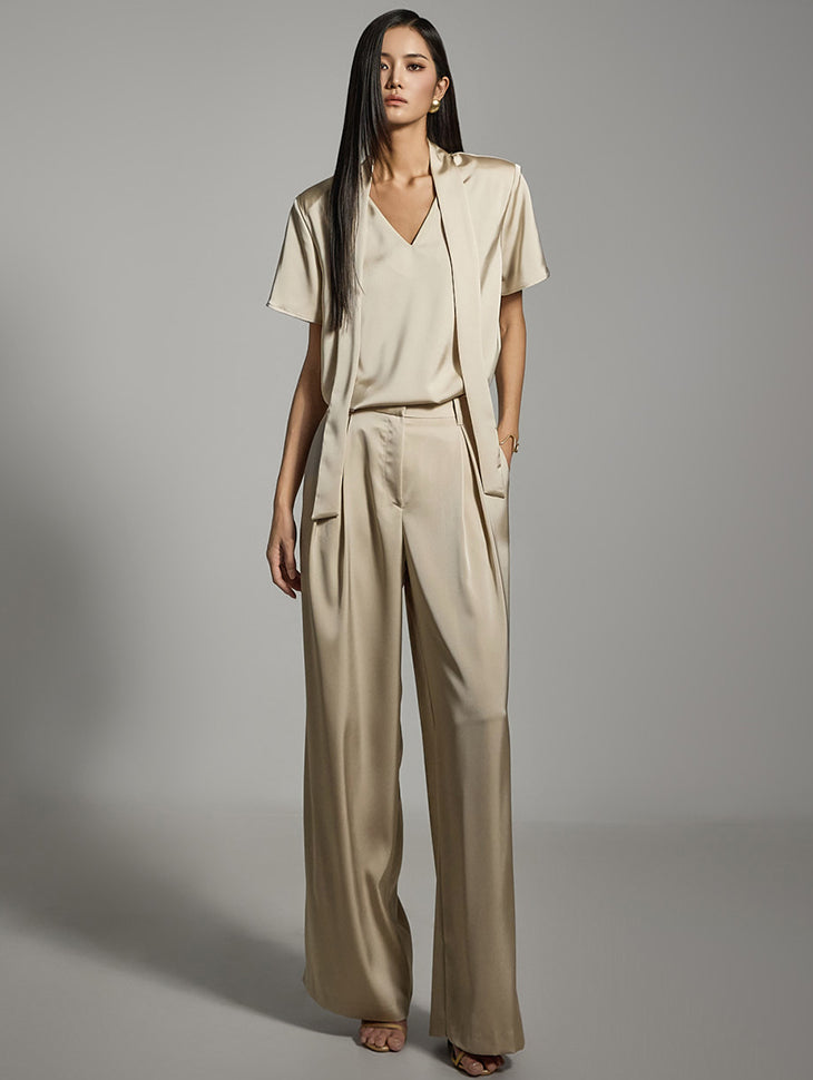 TP2107 缎面衬衫和休闲裤套装