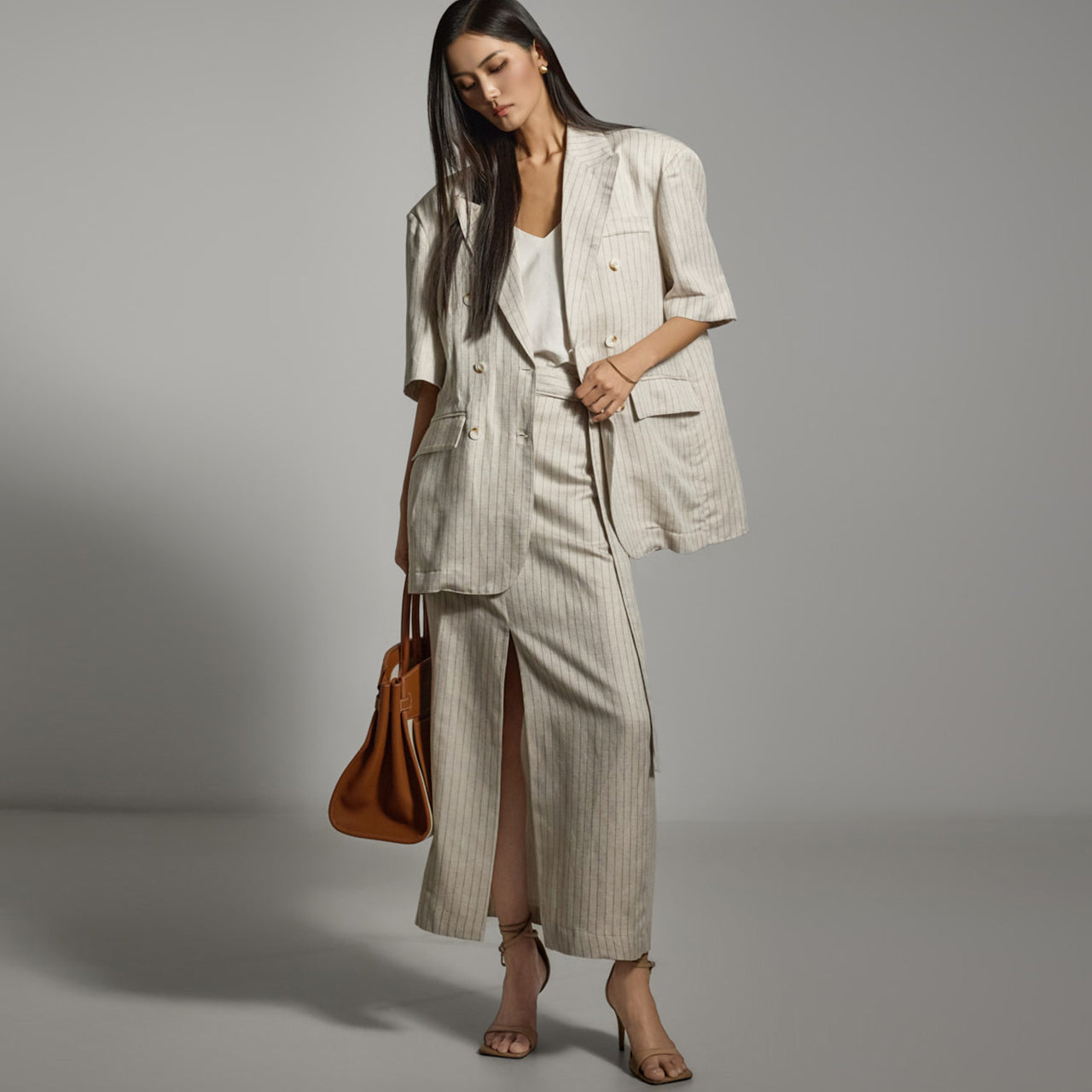 TP2110 亚麻夹克和裙子套装