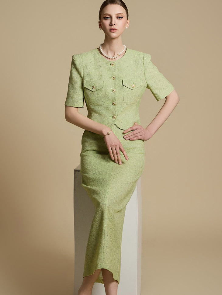 TP2119 粗花呢夹克和裙子套装