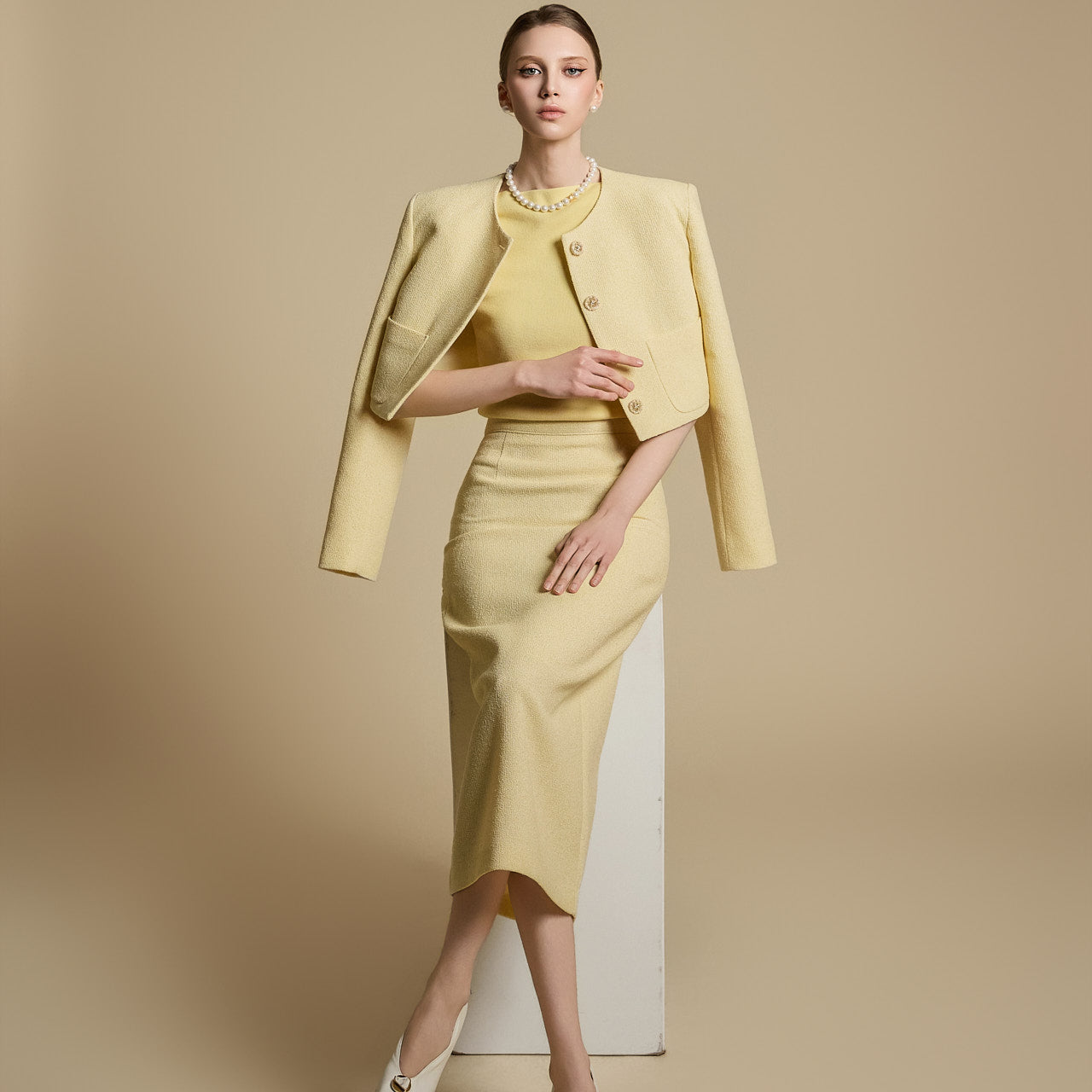 TP2120 粗花呢夹克和裙子套装