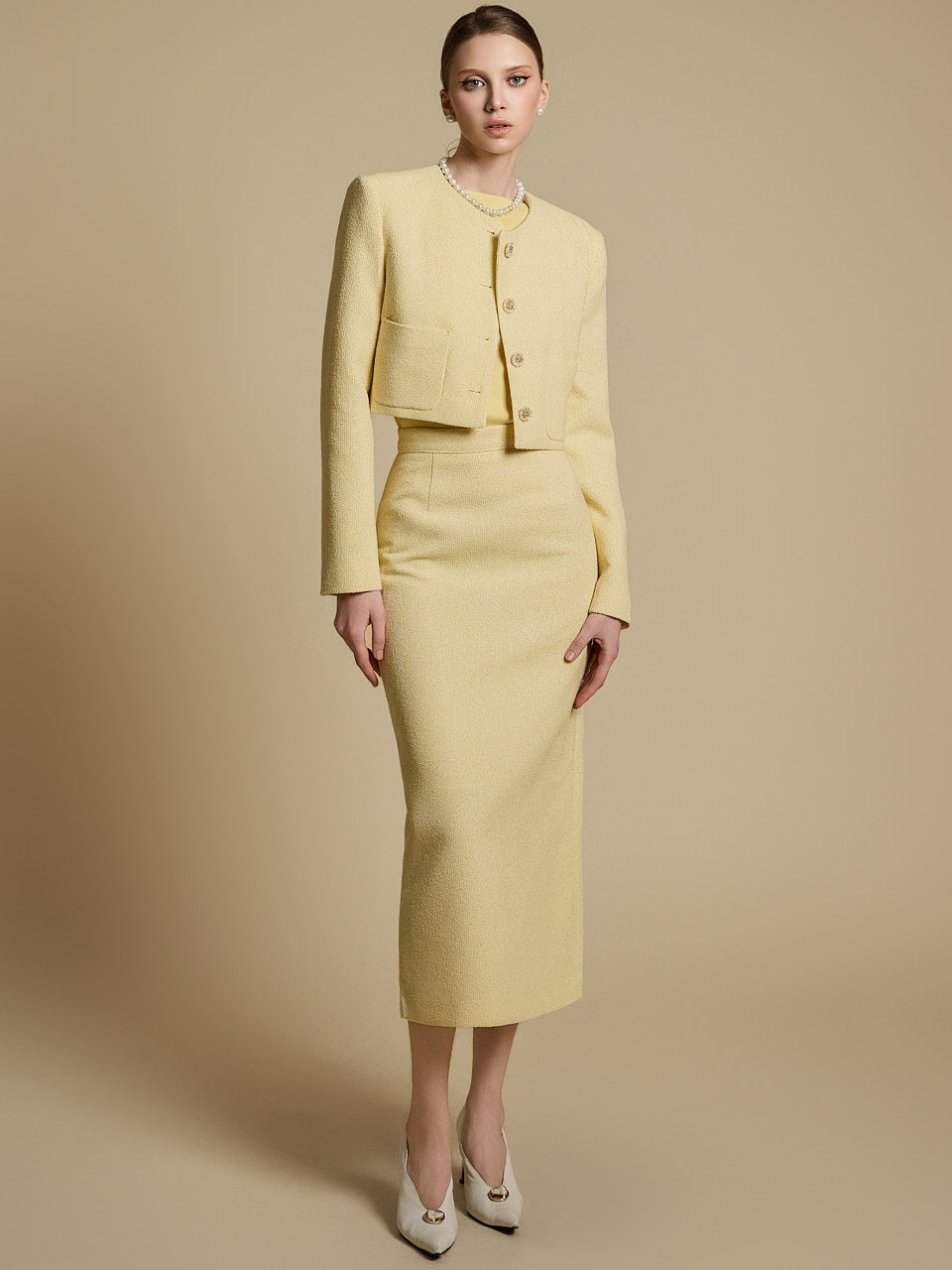 TP2120 粗花呢夹克和裙子套装