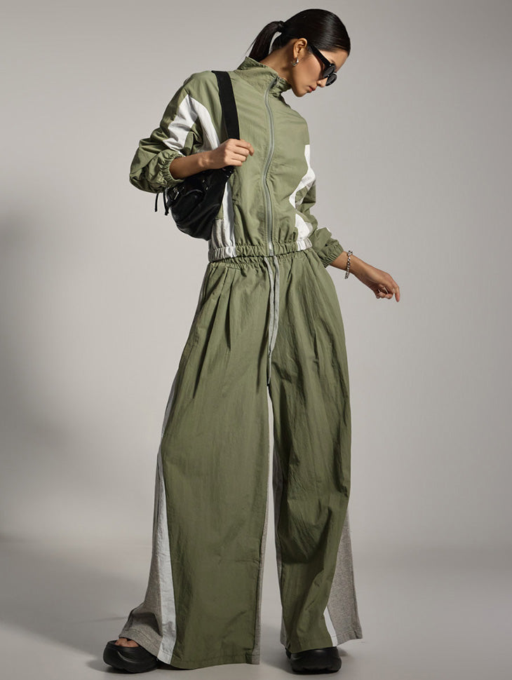 TP2134 拼色拉链夹克和裤子套装