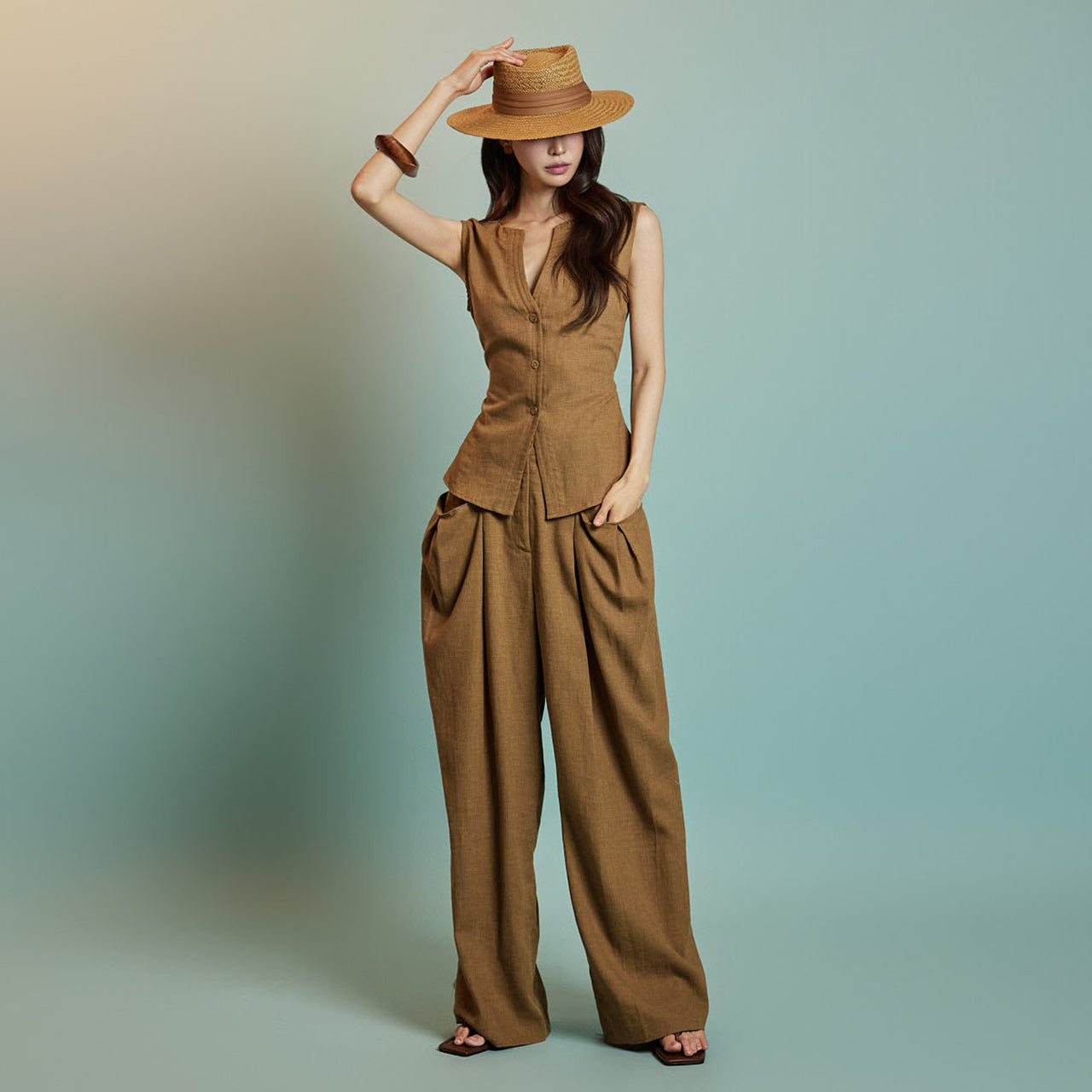 TP2188 Linen Vest Pants Set