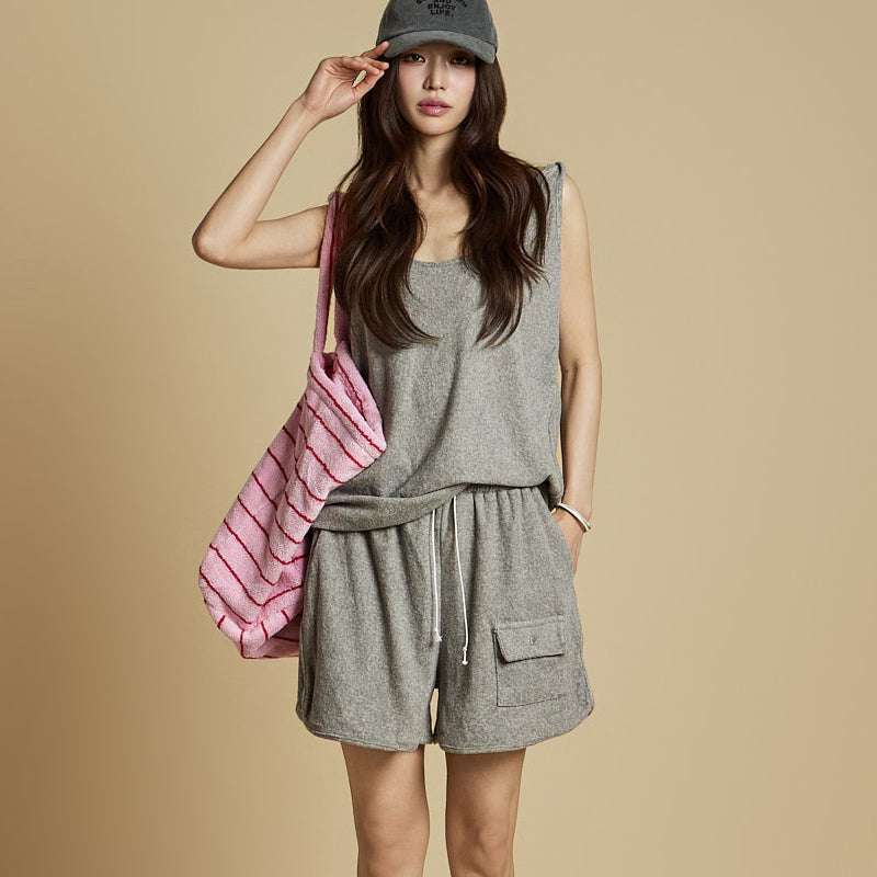 TP2193 毛圈无袖上衣和裤子套装