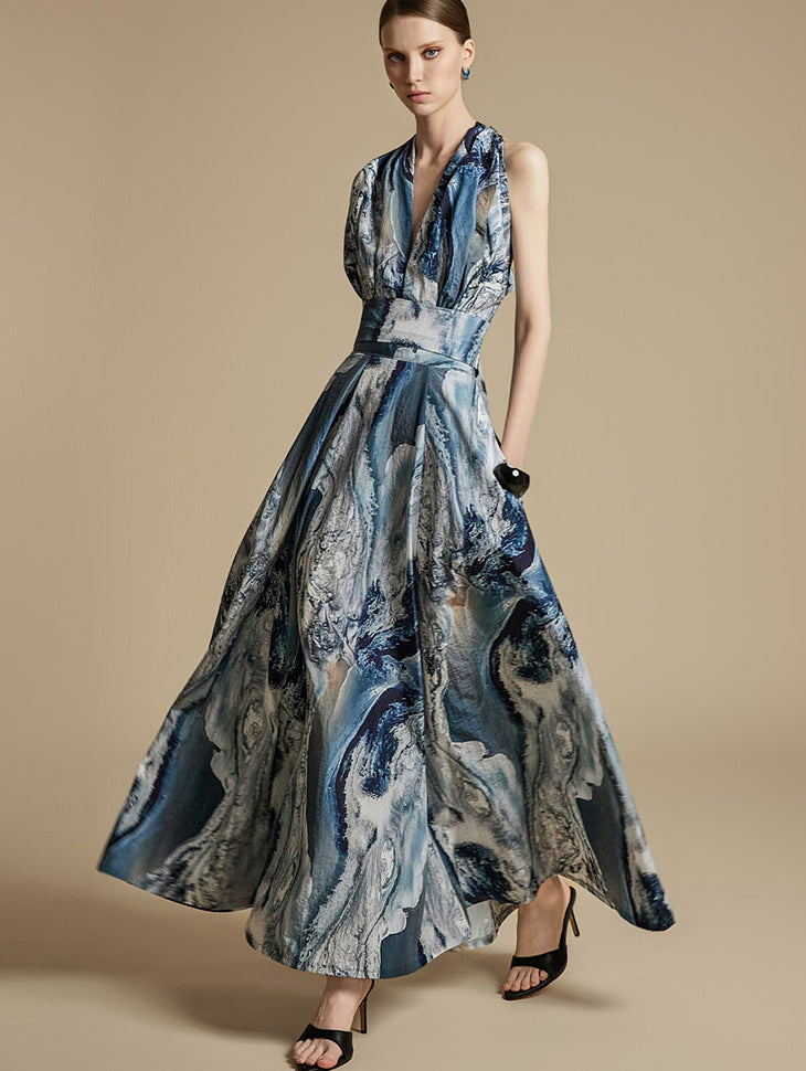 TP9151 抽象印花上衣和裙子套装