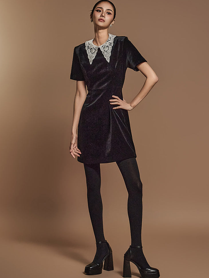 D5125 ベルベットバックリボンミニドレス