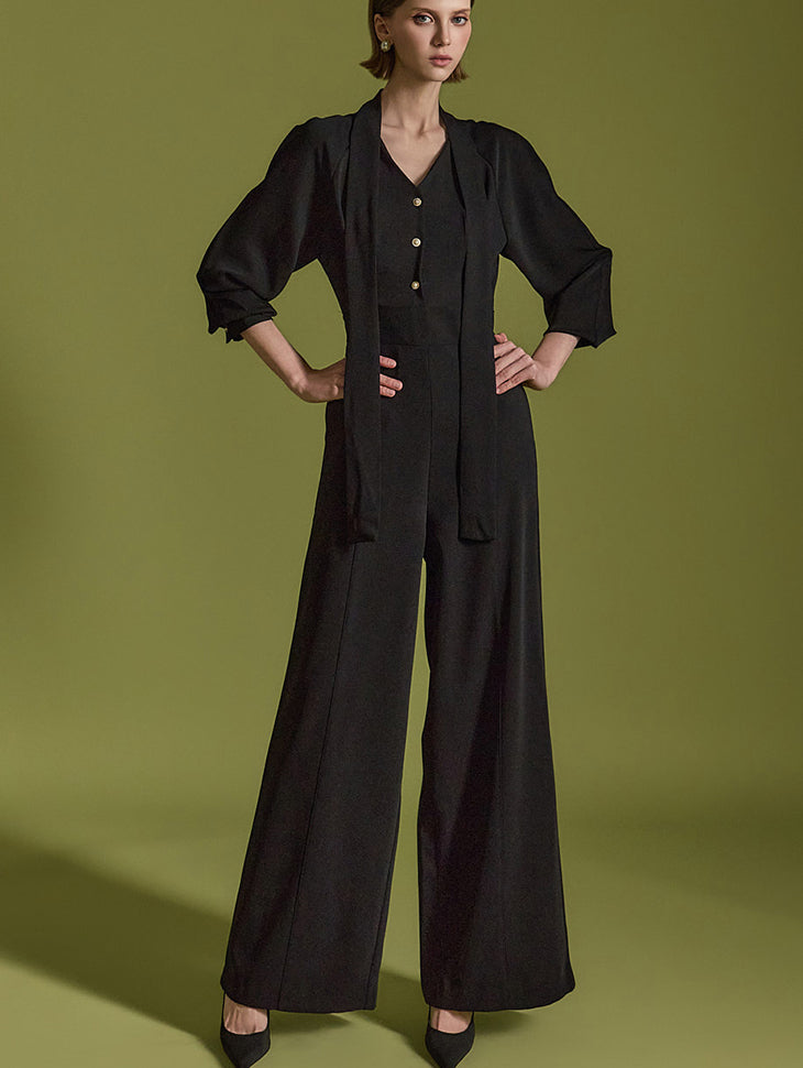 JS051 フリース裏地スカーフ付きジャンプスーツ