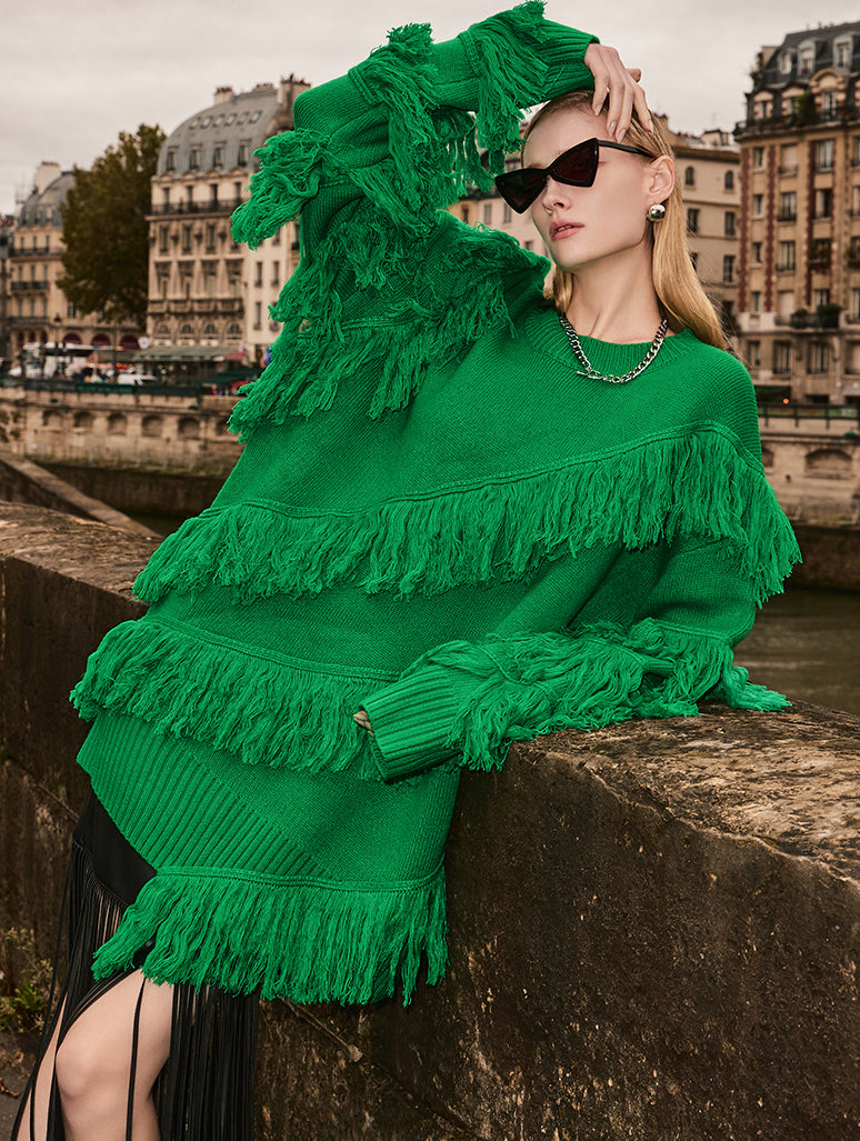 MBDE001 流苏大廓形长针织衫