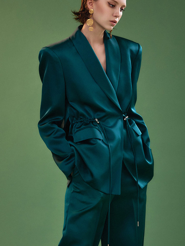 MBDJ014 缎面披肩领系带单外套