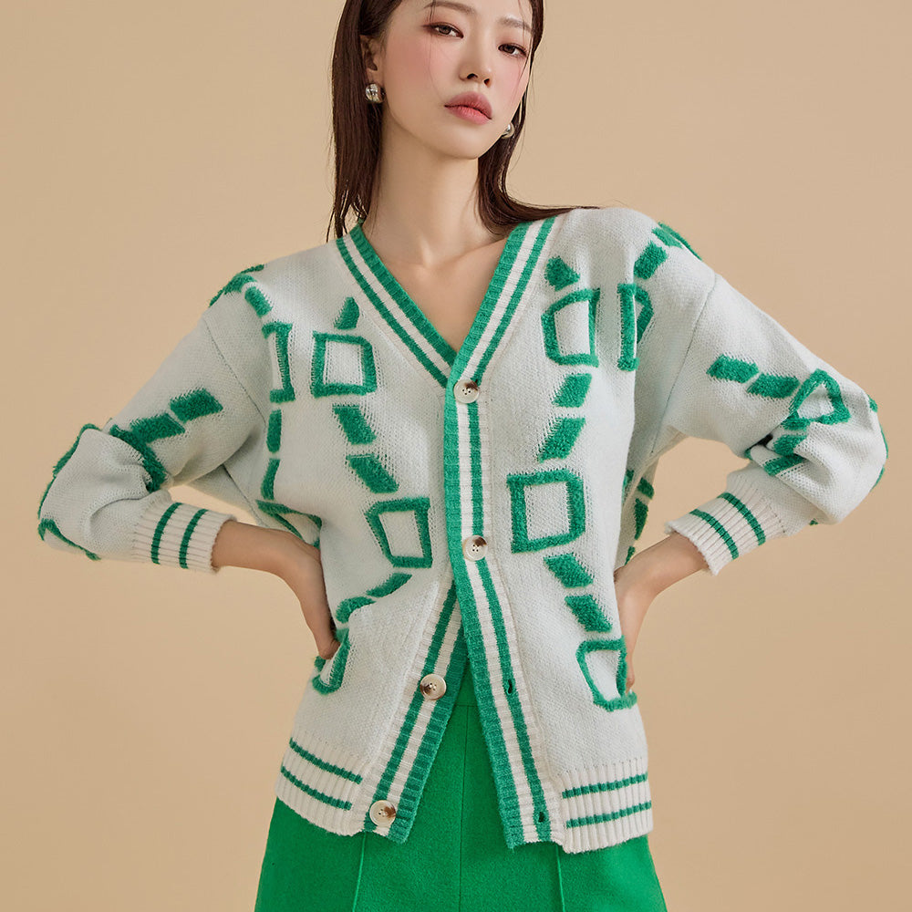 J2032 Color Chain Pattern Cardigan