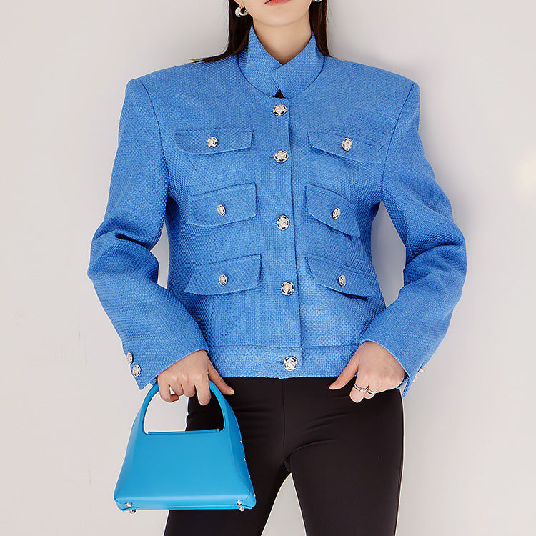 J1772 ツイードフェイクポケットシングルジャケット