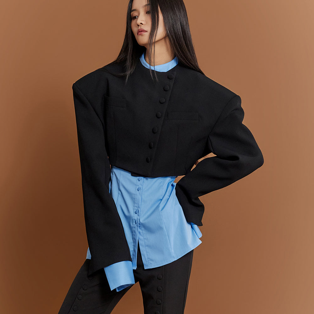 J9260 Wide Shoulder Single Crop Jacket