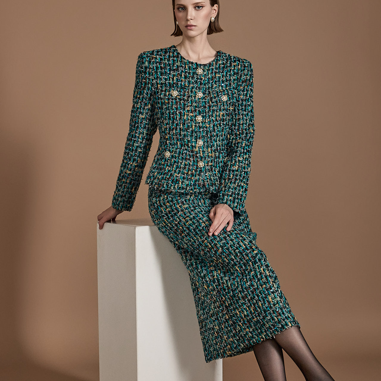 TP1981 Tweed Jacket and Skirt Set