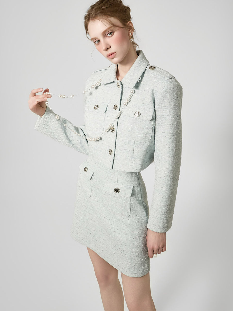 J3159 ツイード クロップドジャケット