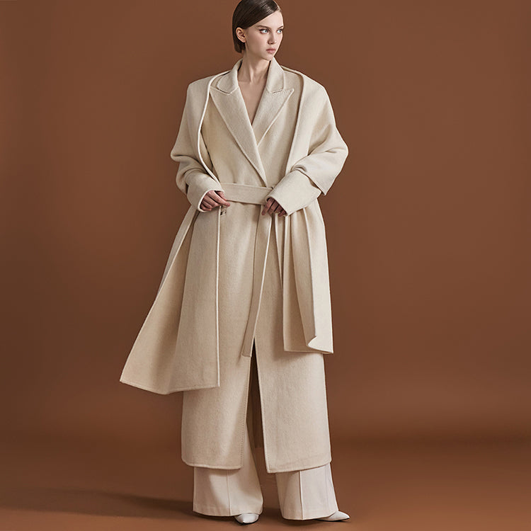 J9273 Tailored Long Coat With Belt and Muffler