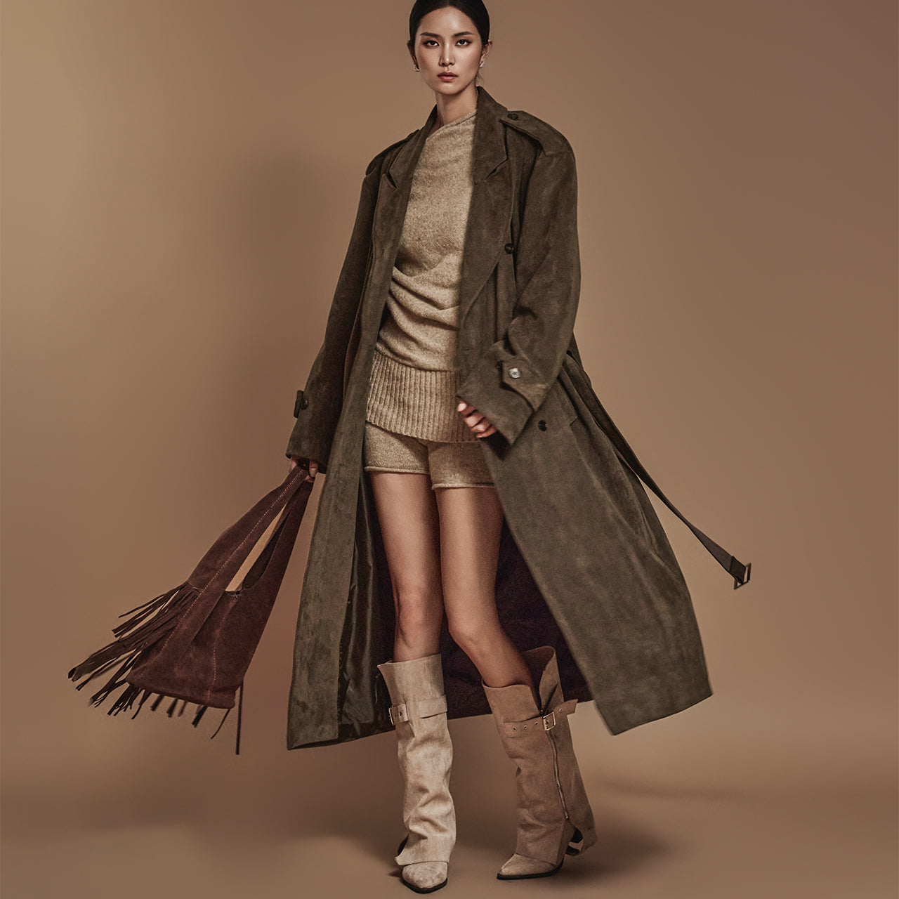 J2438 Suede Trench With Belt