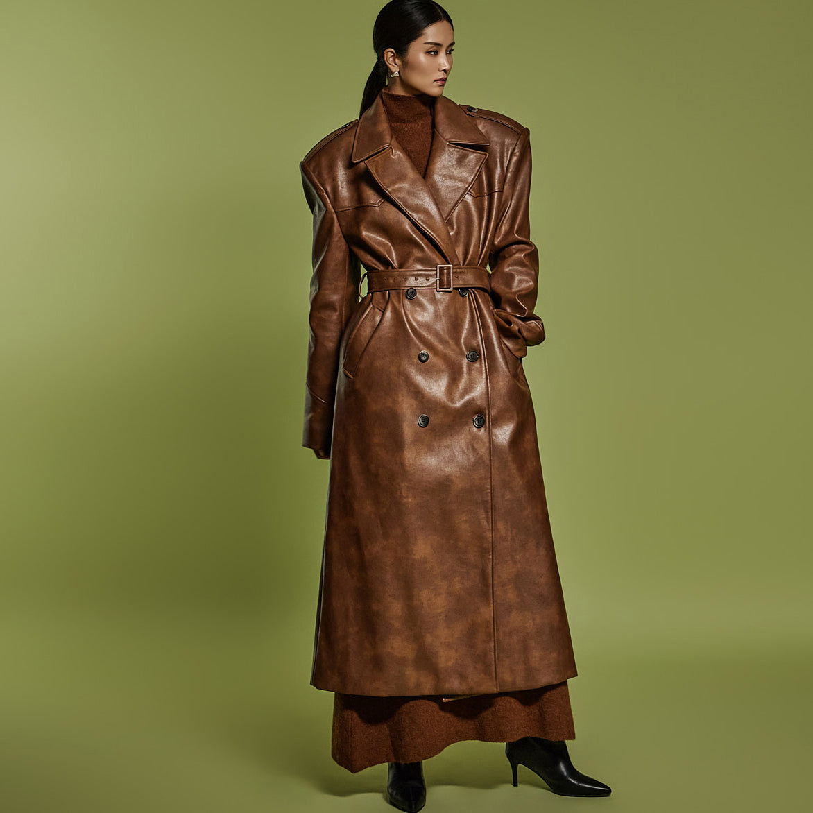 J9297 Leather coat With Belt