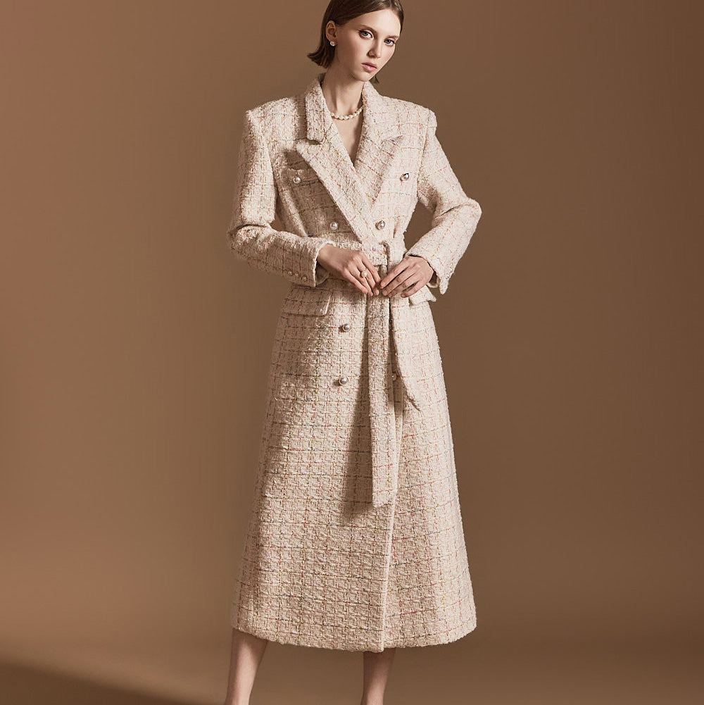 J2595 Tweed Wool Coat With Belt