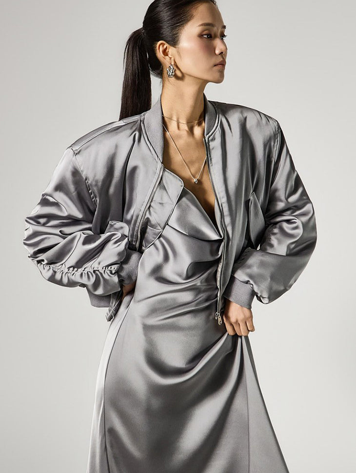 J3133 Satin Bomber Jacket