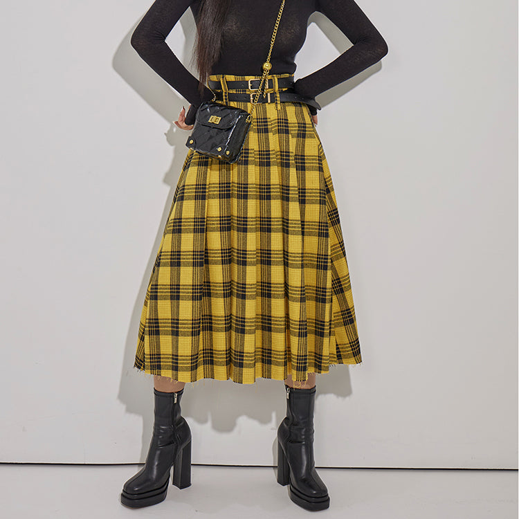 SK2419 Belted Plaid Skirt