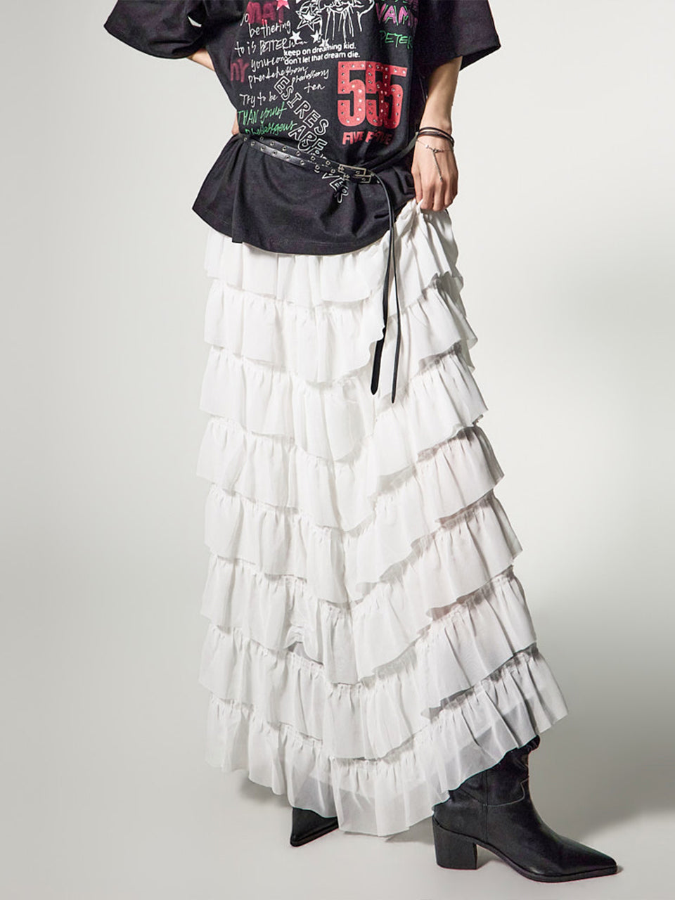 SK3184 シフォンティアードスカート