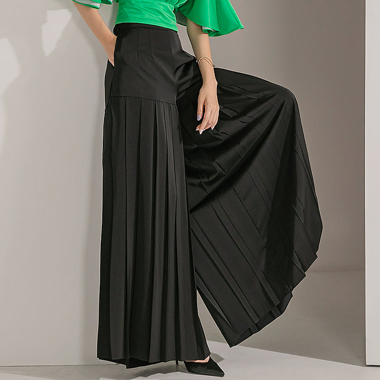 P9052 pleats banding wide pants