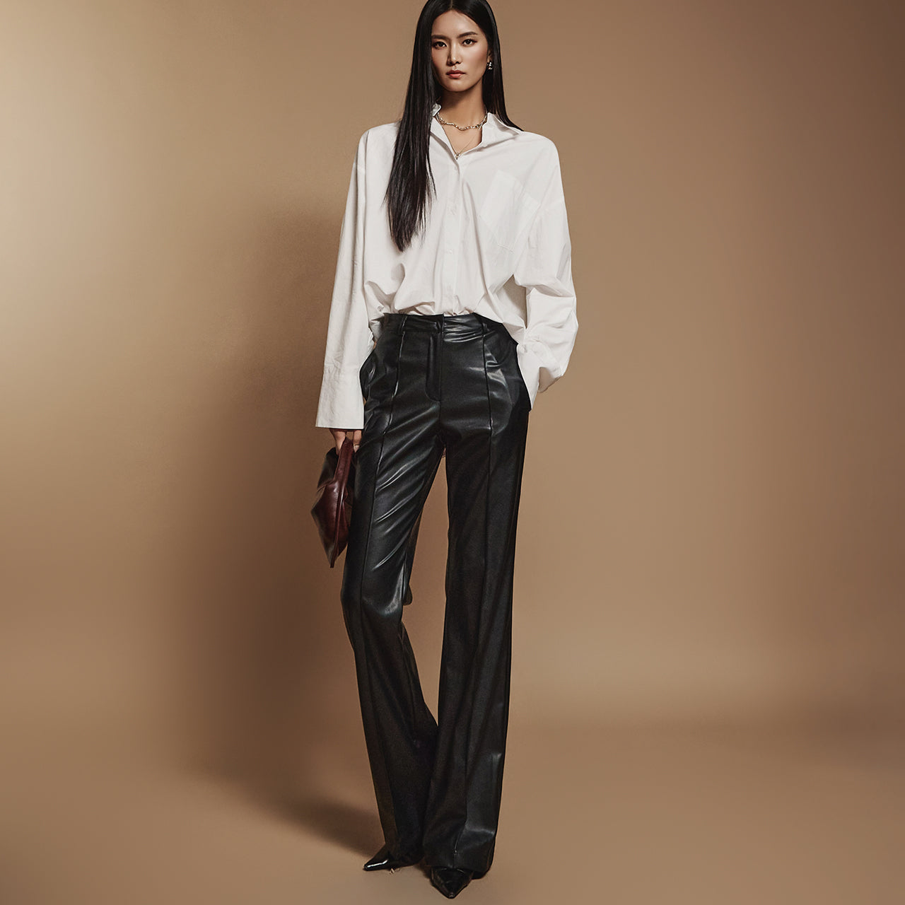 P3288 Leather Flared Pants