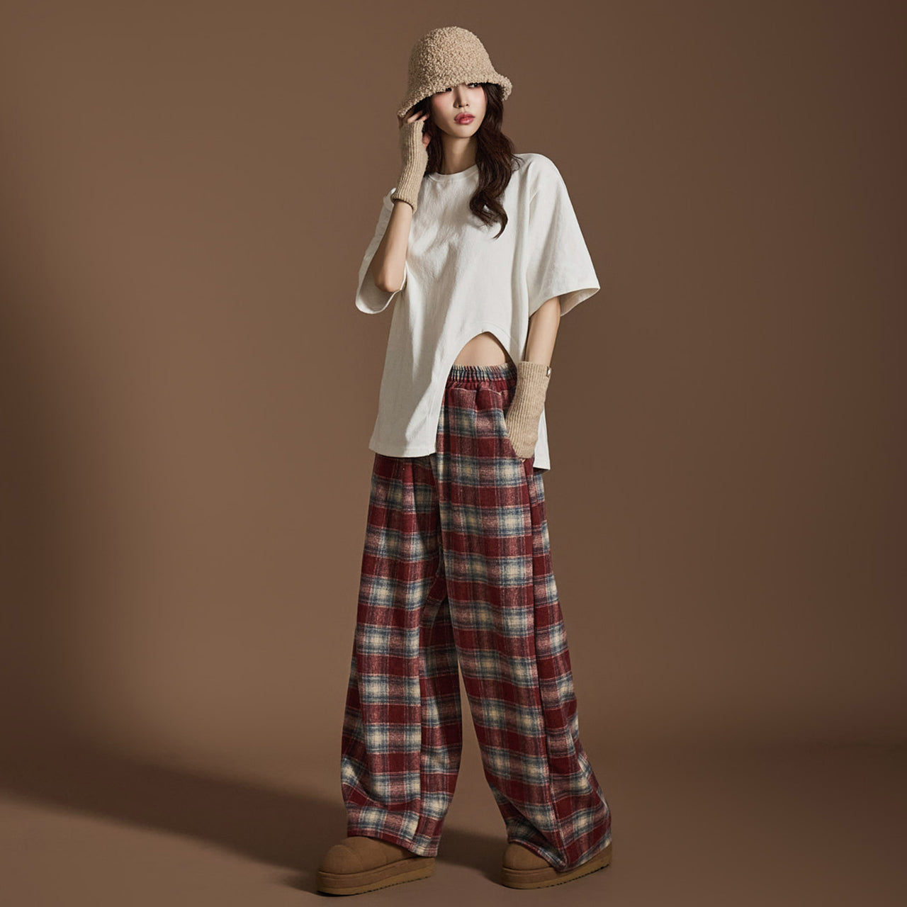 P3331 Plaid Button Pants