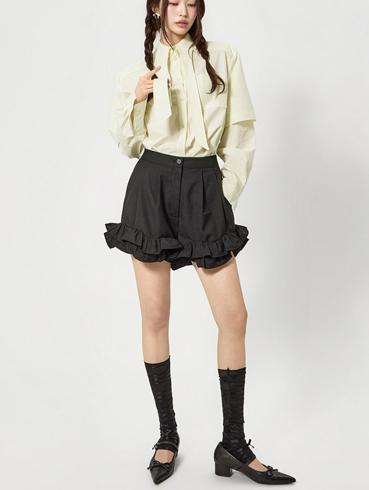 P3777 ピンタックフリルショートパンツ