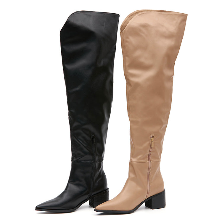 AR-3194 Shirring Middle Heeled Knee-high Boots