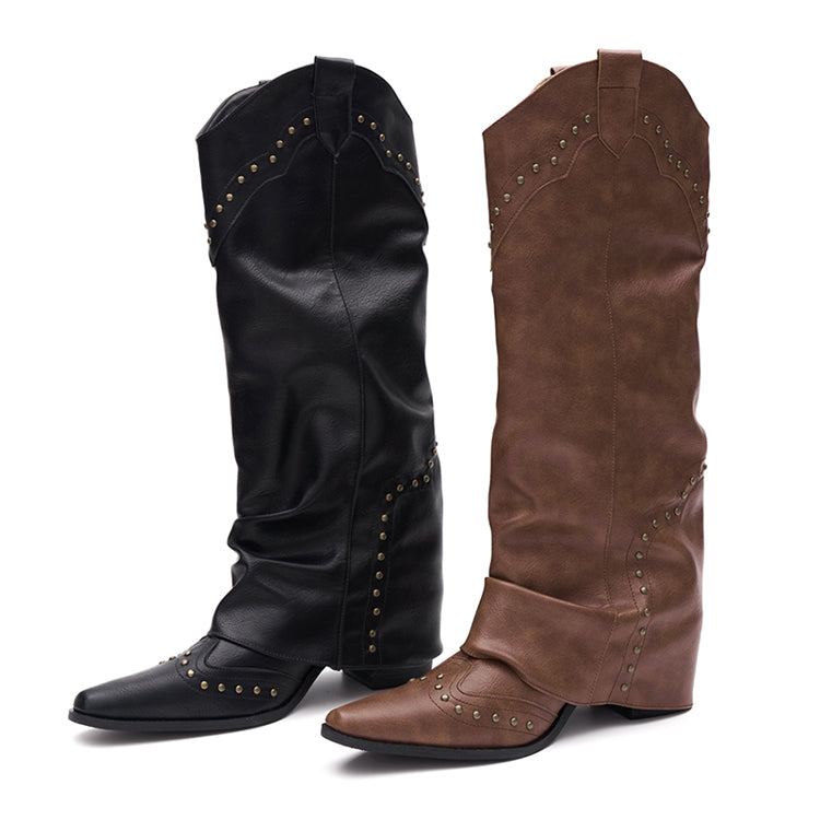 AR-3215 Stud Fold Over Long Boots