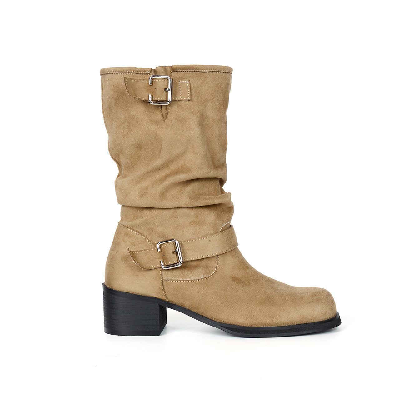 AR-3368 Two Buckle Shirring Middle Boots